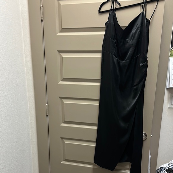 Elegant Black Satin Dress - Reformation Marguerite Dress - Picture 2 of 5